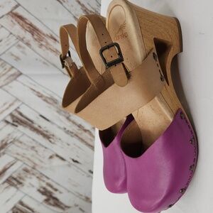 Dansko Magenta and Beige Mules